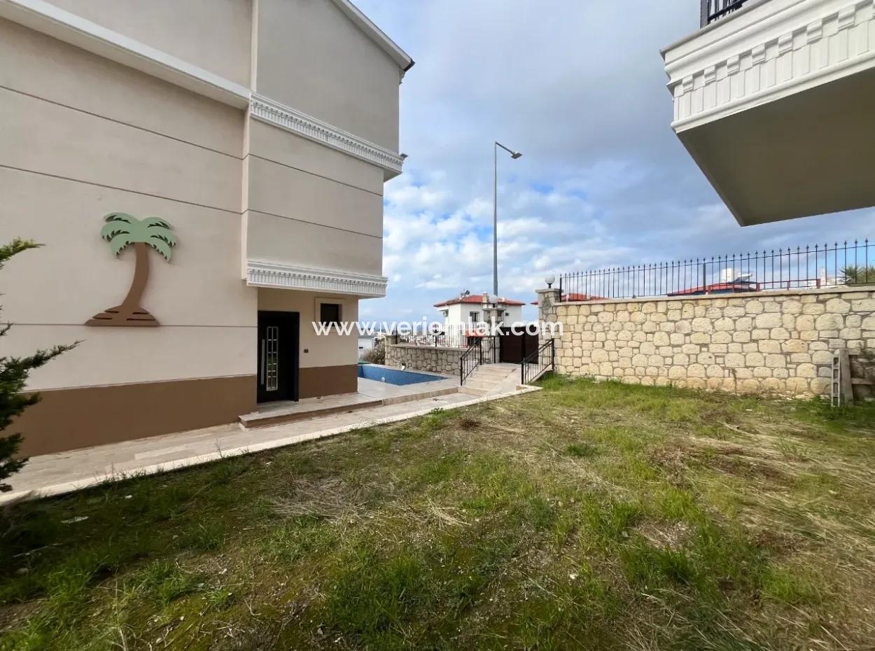 Brand New Villa With Castle Architecture In Seferihisar Akarca, In A Complex With A View And Pool