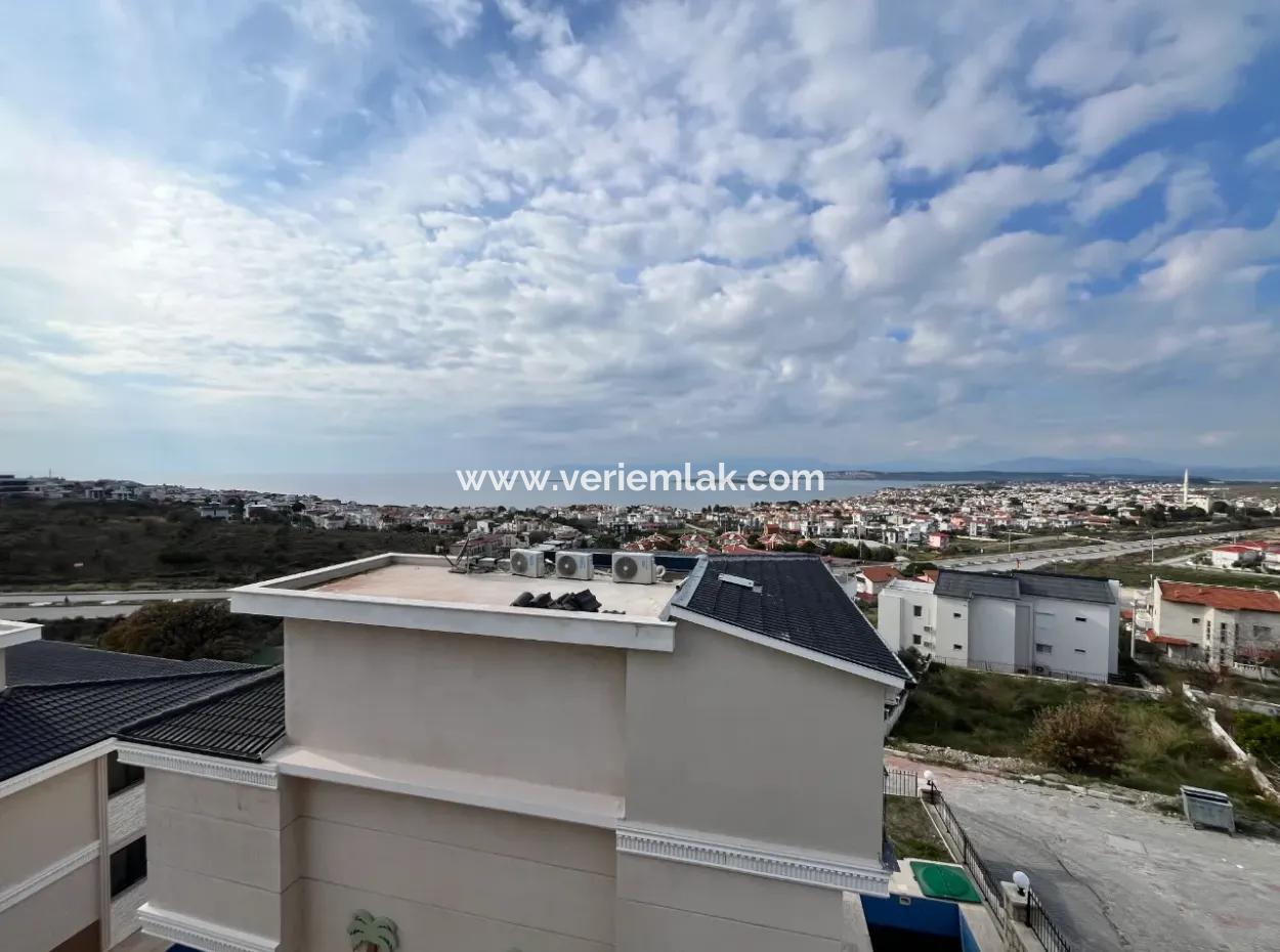 Brand New Villa With Castle Architecture In Seferihisar Akarca, In A Complex With A View And Pool