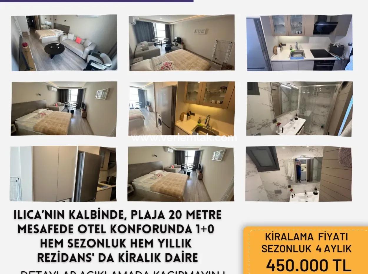 Ilıca’nın Kalbinde, Plaja 20 Metre Mesafede Otel Konforunda 1+0 Rezidansda Yerlerimiz Mevcuttur.