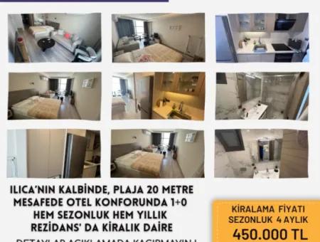 Ilıca’nın Kalbinde, Plaja 20 Metre Mesafede Otel Konforunda 1+0 Rezidansda Yerlerimiz Mevcuttur.